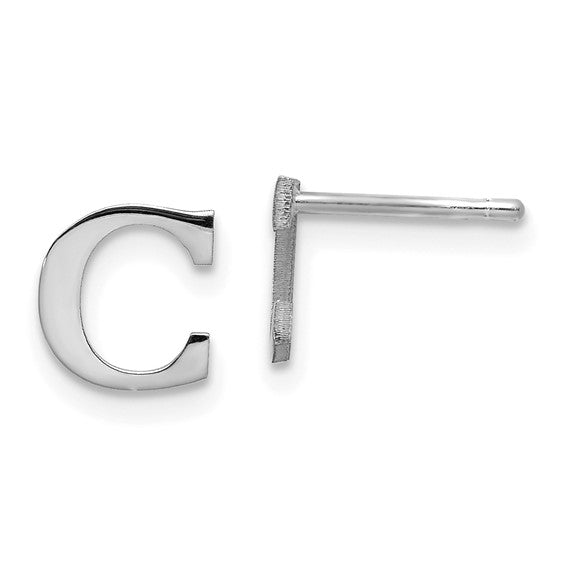 Initial Post Earrings - Rhodium Plated Sterling Silver