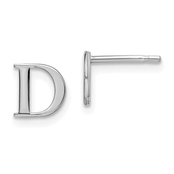 Initial Post Earrings - Rhodium Plated Sterling Silver