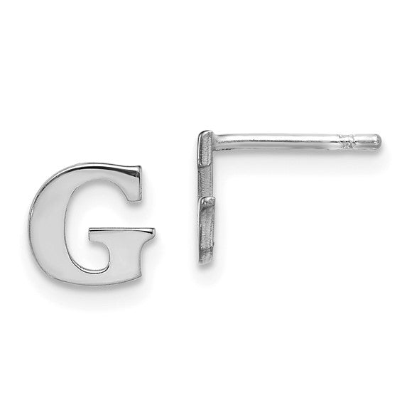Initial Post Earrings - Rhodium Plated Sterling Silver