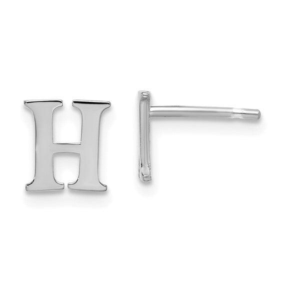 Initial Post Earrings - Rhodium Plated Sterling Silver