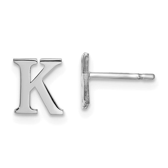 Initial Post Earrings - Rhodium Plated Sterling Silver