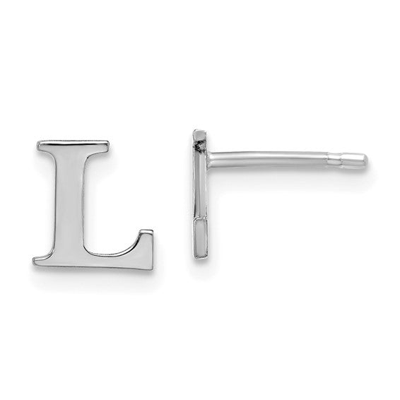 Initial Post Earrings - Rhodium Plated Sterling Silver