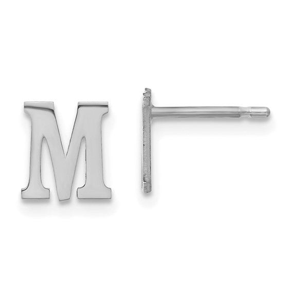 Initial Post Earrings - Rhodium Plated Sterling Silver