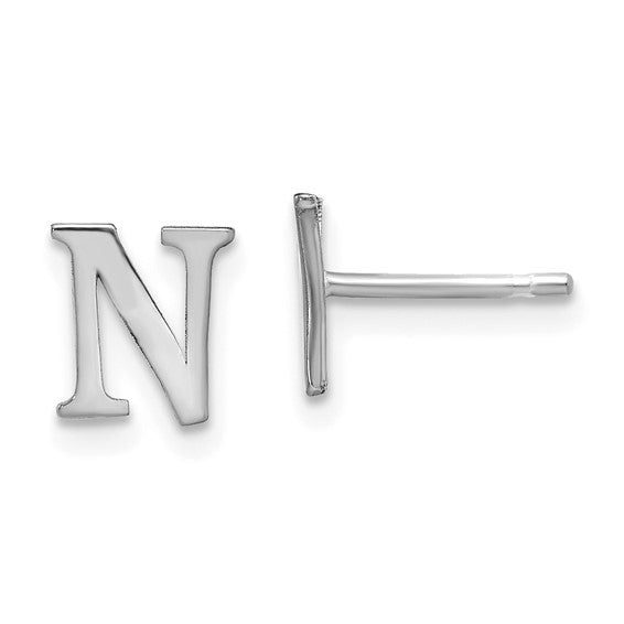 Initial Post Earrings - Rhodium Plated Sterling Silver