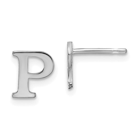 Initial Post Earrings - Rhodium Plated Sterling Silver