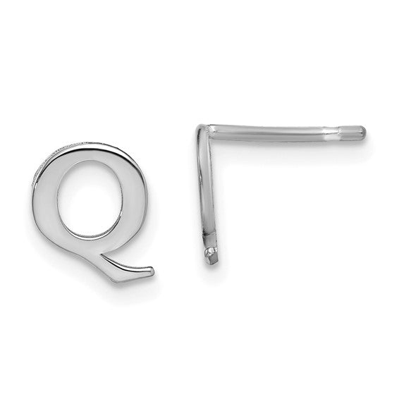 Initial Post Earrings - Rhodium Plated Sterling Silver