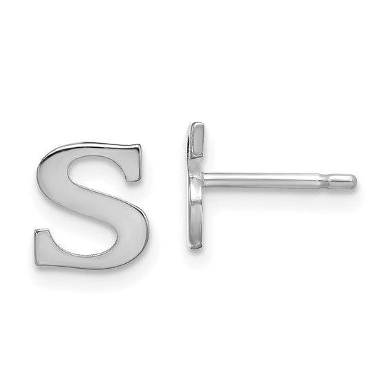 Initial Post Earrings - Rhodium Plated Sterling Silver