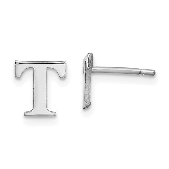Initial Post Earrings - Rhodium Plated Sterling Silver