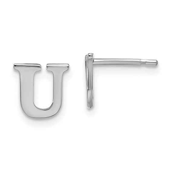 Initial Post Earrings - Rhodium Plated Sterling Silver