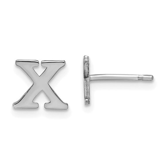 Initial Post Earrings - Rhodium Plated Sterling Silver