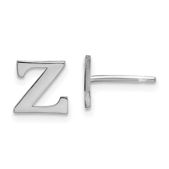 Initial Post Earrings - Rhodium Plated Sterling Silver