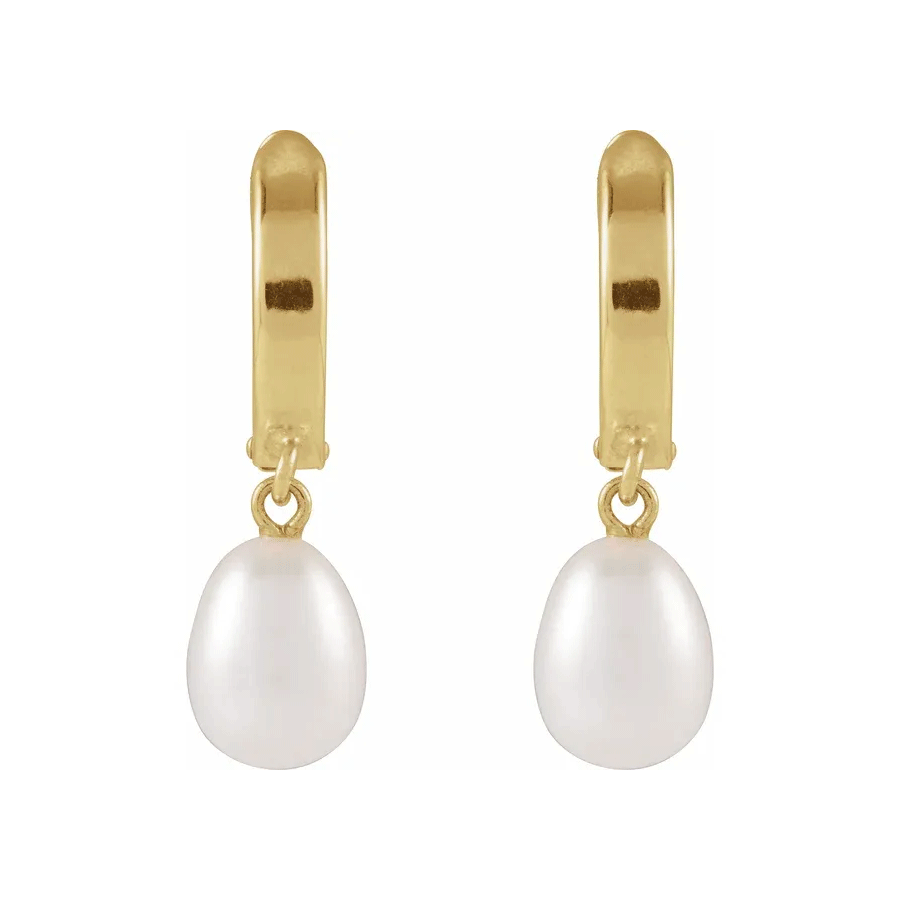 9ct Gold, Cultured Fresh Water Pearl Drop Hook Earrings in White