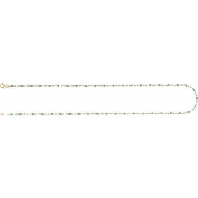 Turquoise Enamel Bead  - 14K Yellow Gold