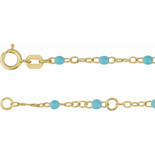 Turquoise Enamel Bead  - 14K Yellow Gold