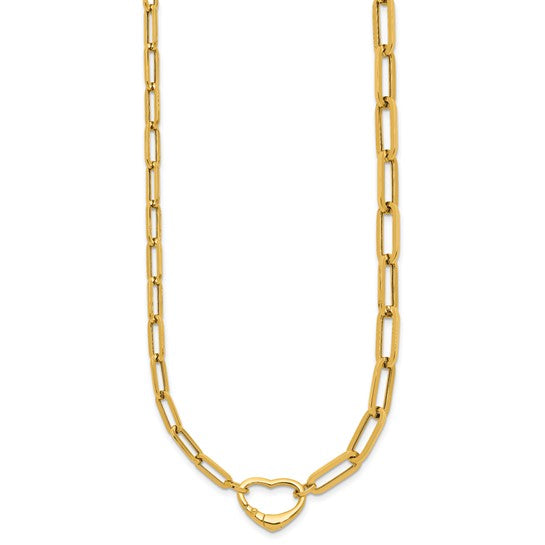 Paperclip Link Semi-Solid Heart Necklace - 14K Yellow Gold