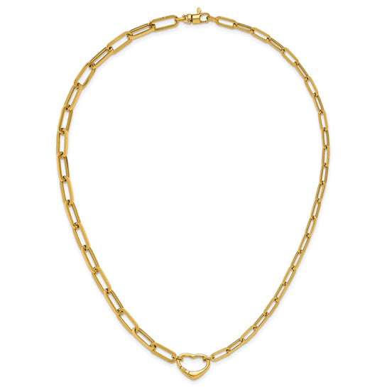 Paperclip Link Semi-Solid Heart Necklace - 14K Yellow Gold