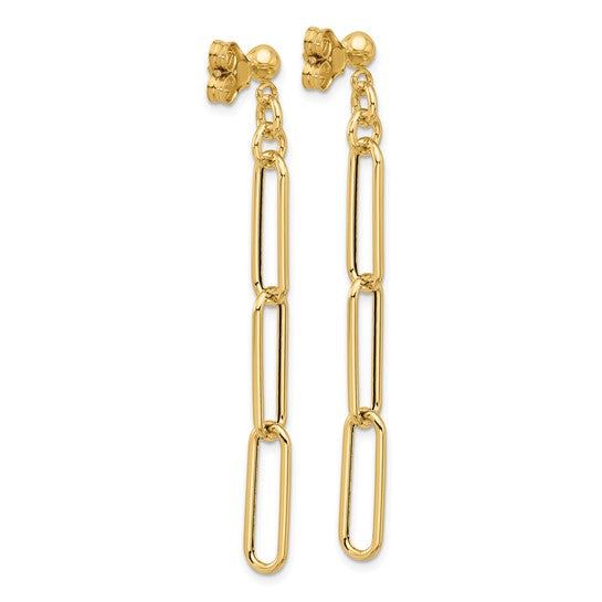 Paperclip Link Dangle Earrings - 14K Yellow Gold