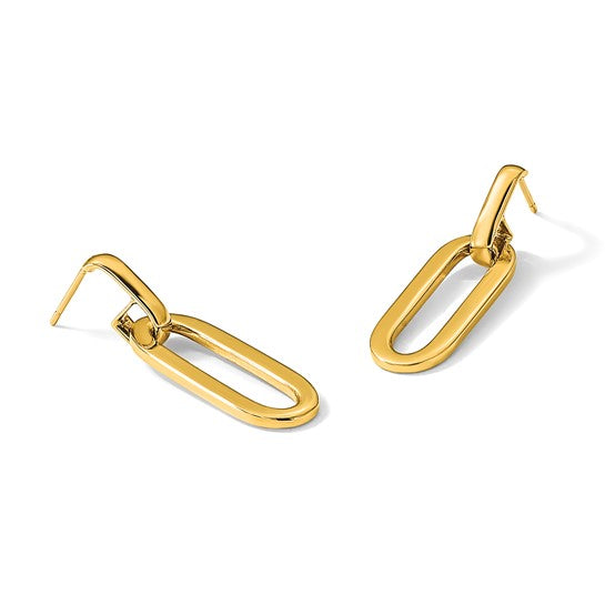 Pendientes colgantes semisólidos con eslabones de clip - Oro amarillo de 14 quilates