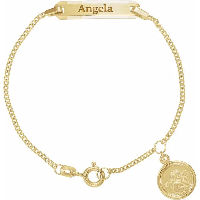Youth Identification 4.5" Bracelet with Angel Charm - 14K Yellow Gold