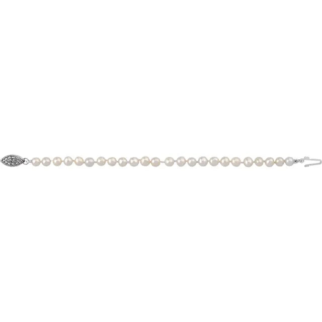 Cultured White Freshwater Pearl Youth 5 1/2" Bracelet - Sterling Silver