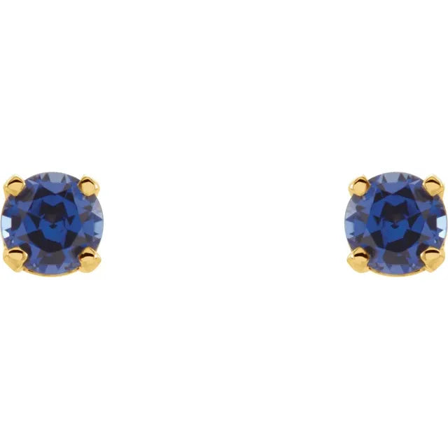 Lab-Grown Blue Sapphire Youth Earrings - 14K Yellow Gold