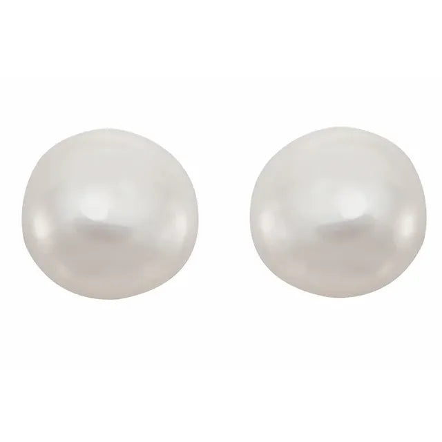 Cultured White Freshwater Pearl Earrings - 14K Yellow Gold