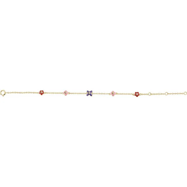 Natural Diamond Youth Flower Bracelet - 10K Yellow Gold