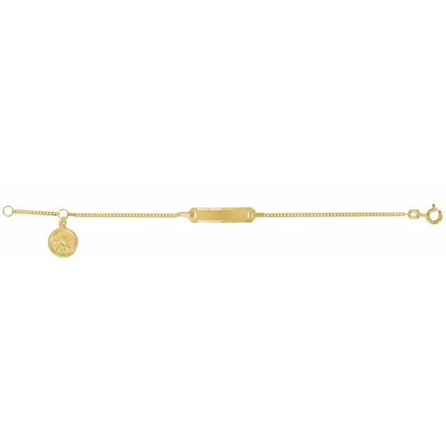 Youth Identification 4.5" Bracelet with Angel Charm - 14K Yellow Gold