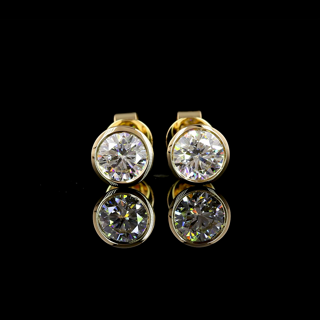 Round Brilliant Lab Diamond Bezel Set Earrings - 14K Yellow Gold (1.03ctw)