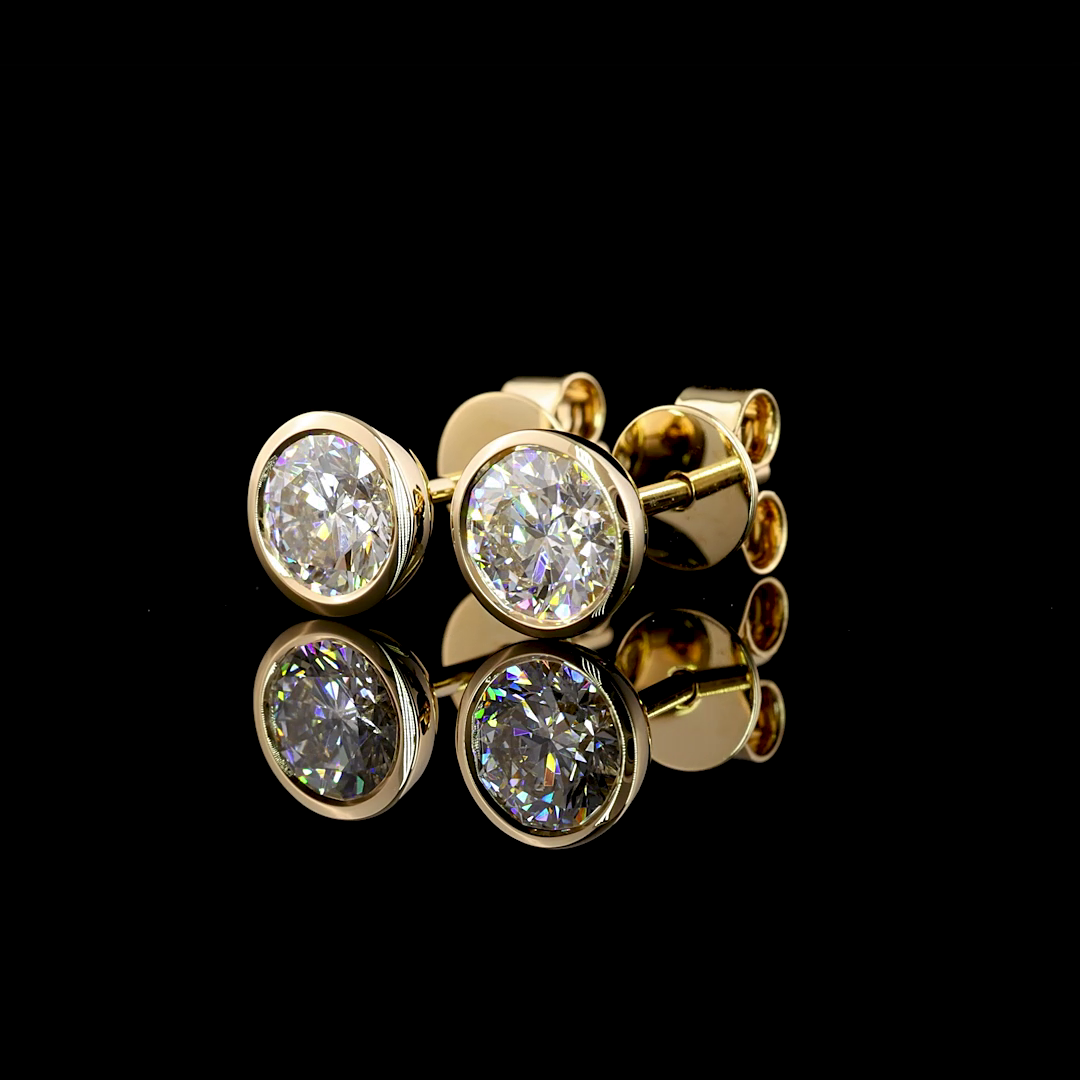 Round Brilliant Lab Diamond Bezel Set Earrings - 14K Yellow Gold (1.03ctw)