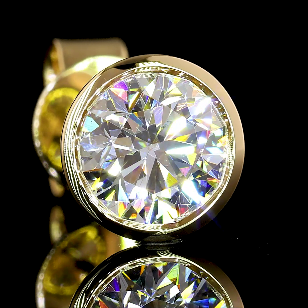 Round Brilliant Lab Diamond Bezel Set Earrings - 14K Yellow Gold (1.03ctw)