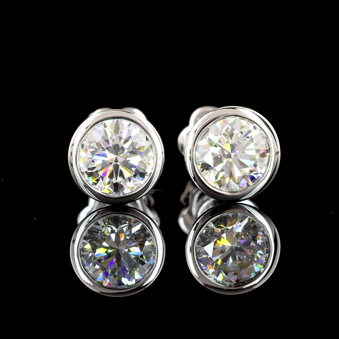 Round Brilliant Lab Diamond Bezel Set Earrings - 14K White Gold (2.01ctw)