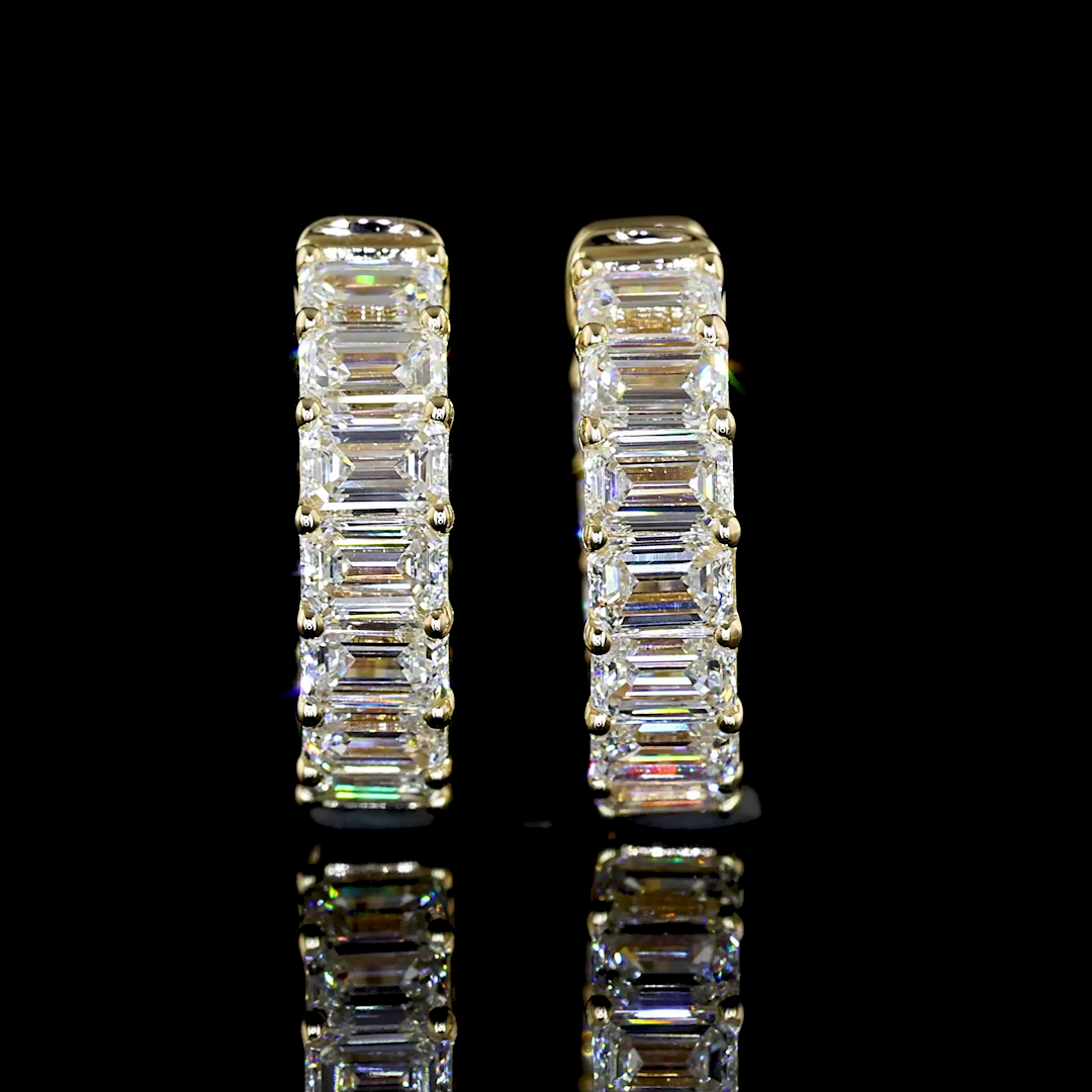 Emerald Cut Lab Diamond Huggie Hoop Earrings - 14K Yellow Gold (1.98ctw)