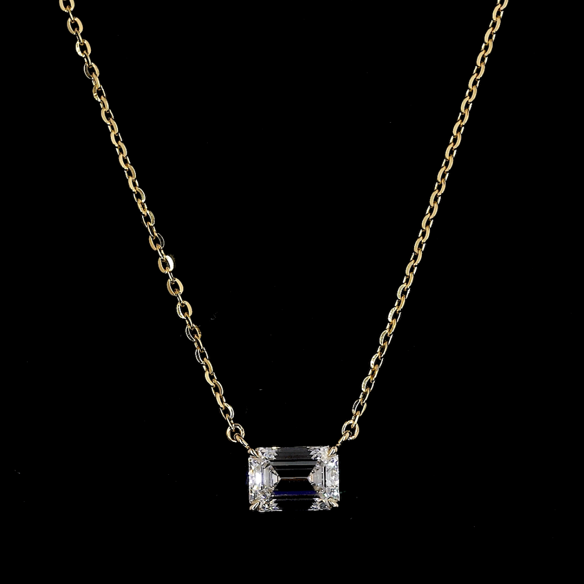 Emerald Cut Lab Diamond Solitaire Necklace - 14K Yellow Gold (3.03ct)