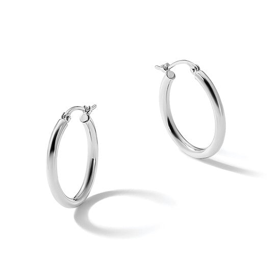 Platinum Polished 2x18.5mm Round Hoop Earrings