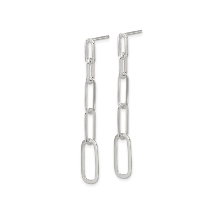 Paperclip Link Dangle Earrings - Rhodium Plated Sterling Silver