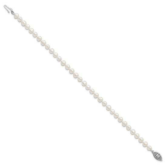 4-5mm White Freshwater Cultured Pearl Bracelet - Rhodium-Plated Sterling Silver