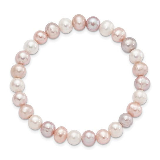 6-7mm White, Pink and Purple Semi-Round Freshwater Cultured Pearl Stretch Bracelet