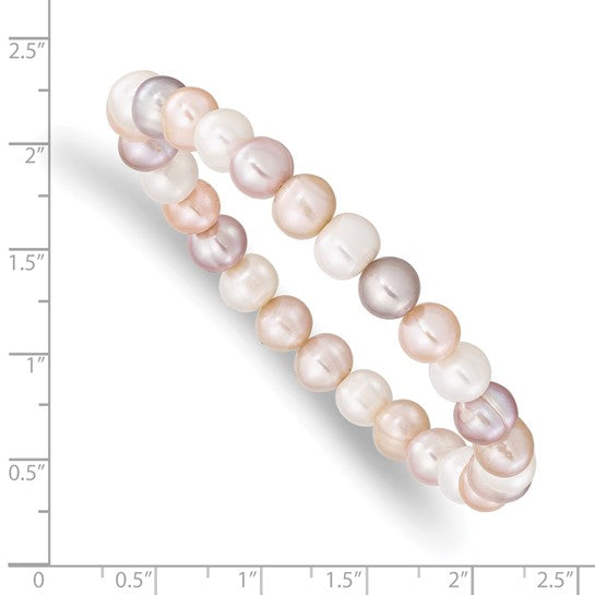 6-7mm White, Pink and Purple Semi-Round Freshwater Cultured Pearl Stretch Bracelet