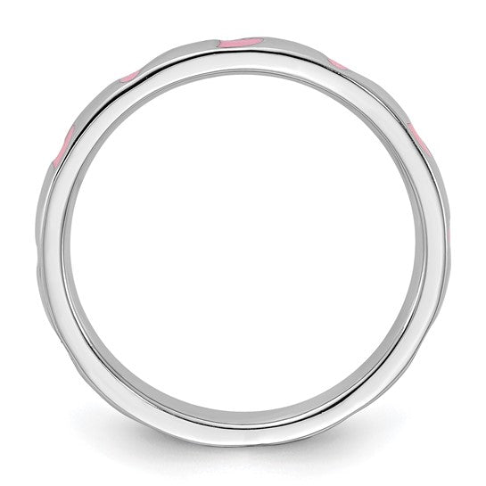 Pink Heart Enameled Eternity Ring - Sterling Silver