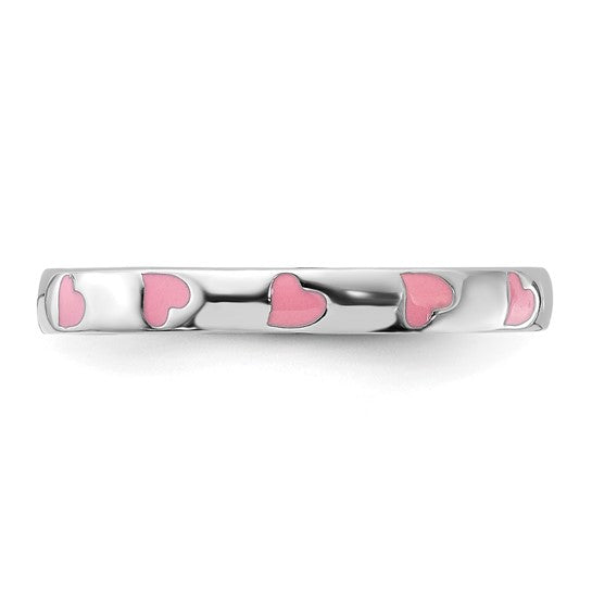 Pink Heart Enameled Eternity Ring - Sterling Silver