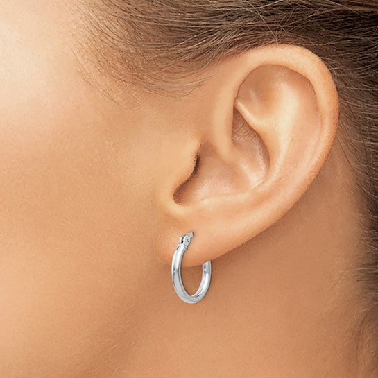 Sterling Silver Rhodium-Plated Polished Hinged Hoop Earrings