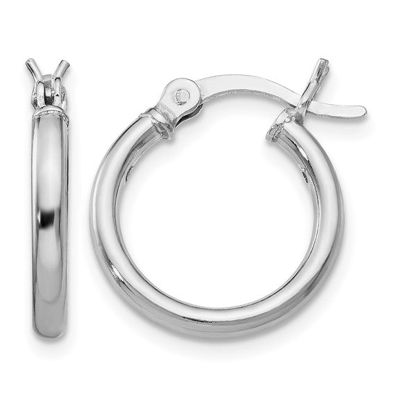 Sterling Silver Rhodium-Plated Polished Hinged Hoop Earrings